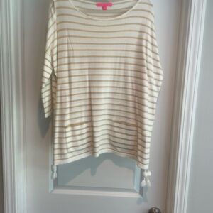 EUC Lilly Pulitzer Striped Cream and Tan Sweater with Tassels, M